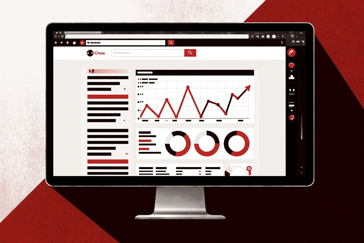 A search engine and analytical graphs are open on the laptop screen, indicating the work of the agency's SEO experts.